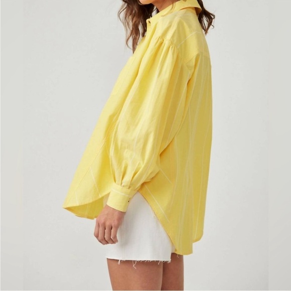 SOLD Free People Happy Hour Stripe Button Down Shirt Yellow Coverup NWOT - Picture 3 of 16